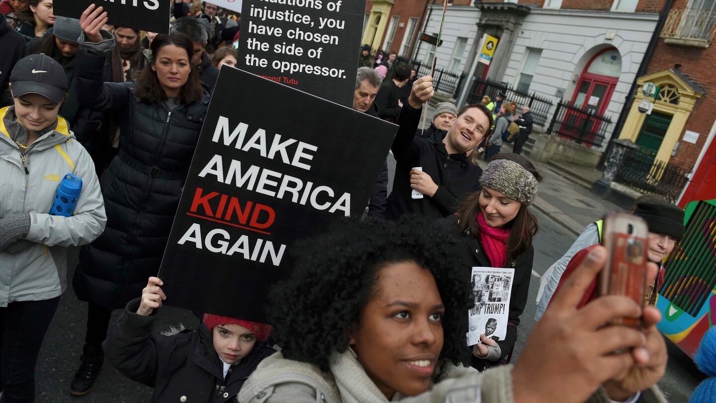 Protesters take part in the Women’s March in Dublin. Photograph: Clodagh Kilcoyne