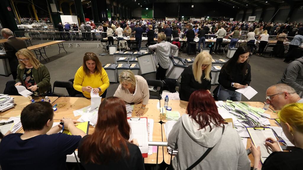 Ballots are counted in the European Parliamentary elections in Dublin. Photograph: Niall Carson/PA Wire