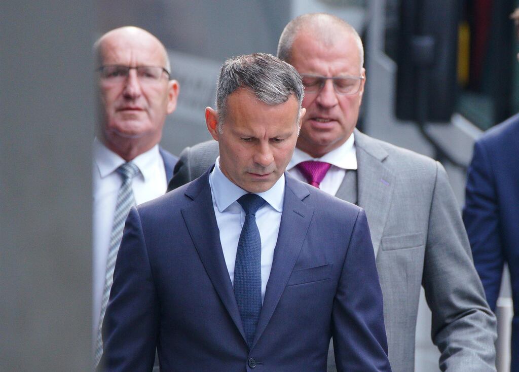 Former Manchester United footballer Ryan Giggs arrives at Manchester Crown Court where he is accused of controlling and coercive behaviour against ex-girlfriend Kate Greville between August 2017 and November 2020. Photograph: PA