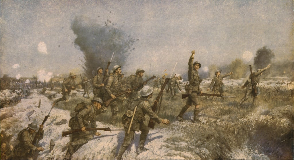 While were some airbrushed out of history, others were commemorated, as in James Prinsep Beadle's painting entitled Attack of the Ulster Division, 1 July 1916, which is part of the Belfast City Hall collection. Photograph: The Print Collector via Getty Images