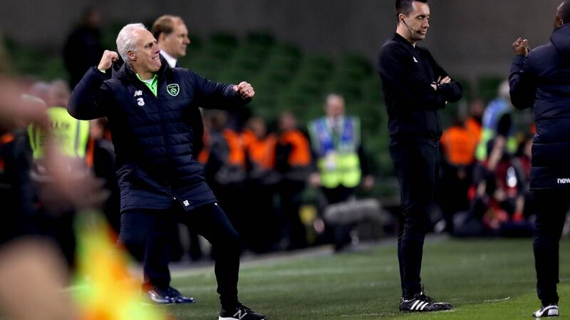 Ireland manager Mick McCarthy celebrates at full time. Photo: Ryan Byrne/Inpho