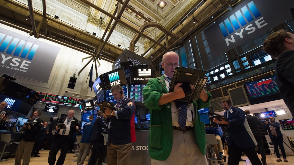 US stocks were mostly lower in early trading on Thursday, with investors cautious as they await comments on monetary policy from central bankers gathered for their annual meeting in Jackson Hole, Wyoming. Photograph: Getty Images