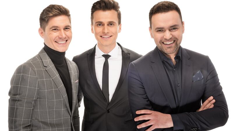 Eurovision hosts Volodymyr Ostapchuk, Oleksandr Skichko and Timur Miroshnychenko.