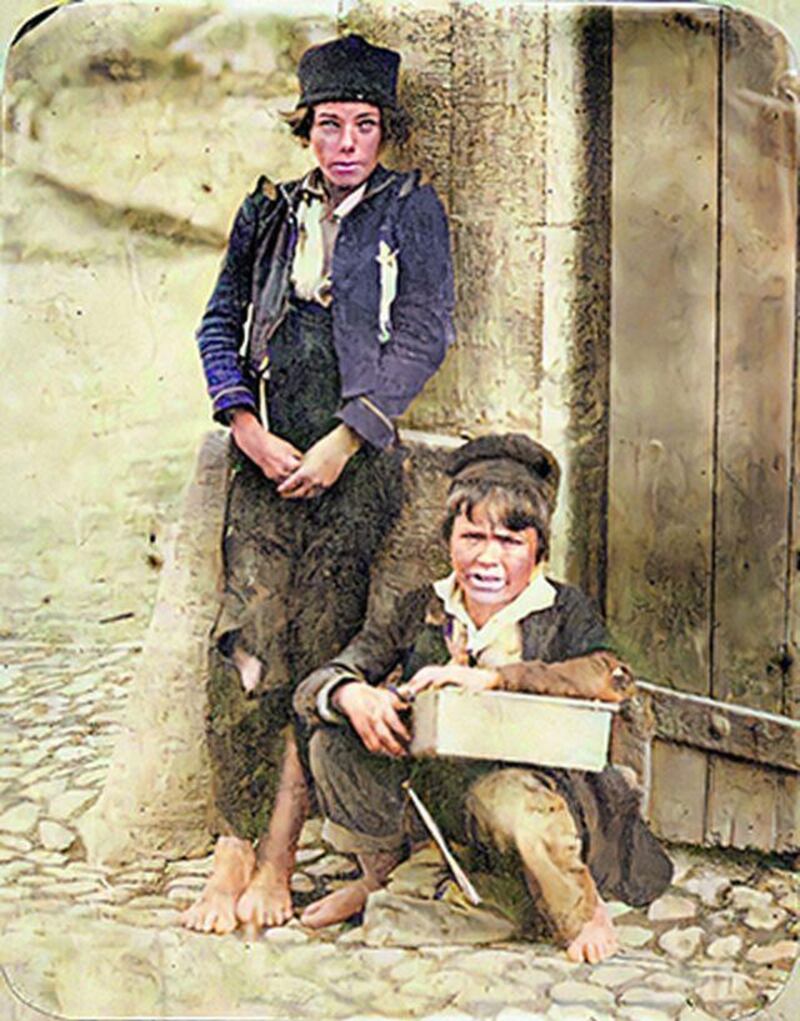 Two children at Richmond Barracks, Co Tipperary just after the Great Famine 1845-1852. Photograph: Getty Museum, Open Content from Old Ireland in Colour 2