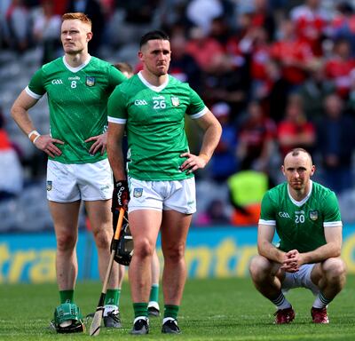 Limerick’s William O’Donoghue, Darragh O’Donovan and Richie English. Photograph: James Crombie/Inpho