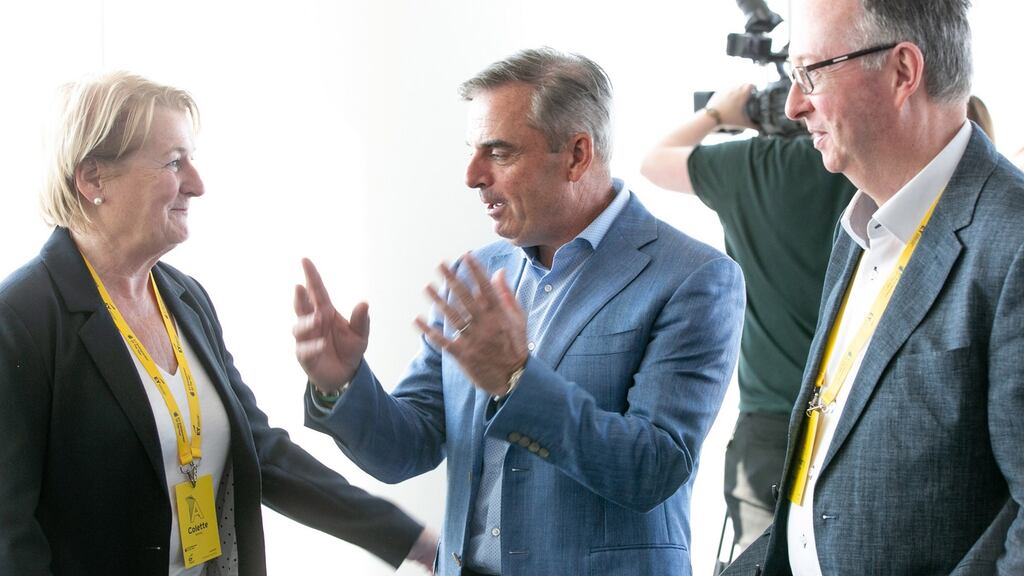 Golfer Paul McGinley (centre) with Colette Twomey, managing director of Clonakilty Food Company, and Harry Hughes, chief executive of Portwest, at the EY Entrepreneur of the Year CEO retreat in London. Photograph: Paul Kelly