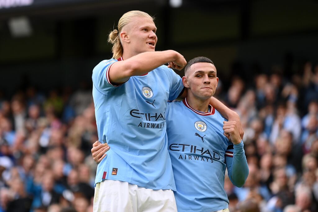 Erling Haaland and Phil Foden both notched hat-tricks in City's thumping derby win. Photograph: Michael Regan/Getty Images