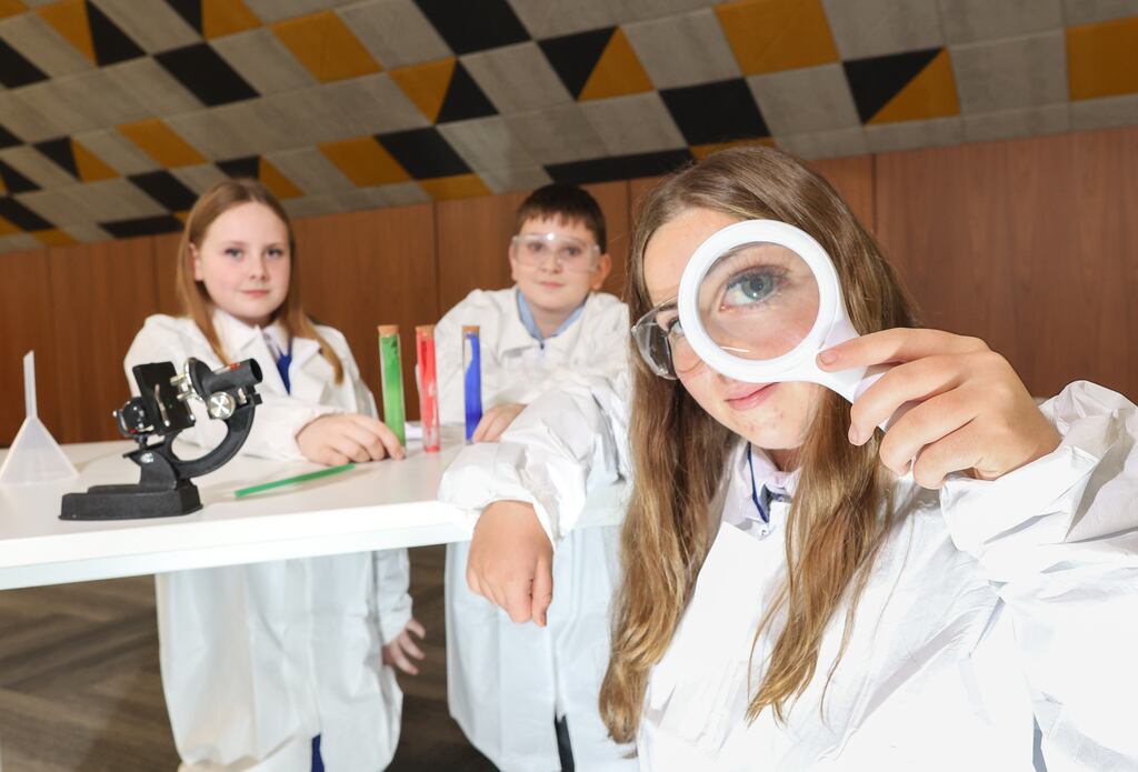 Fabian Simon, Addison Browne and Alannah Stenson from Ardscoil La Salle, Raheny Road, Dublin, take part in Futurewize. Photograph: Marc O'Sullivan