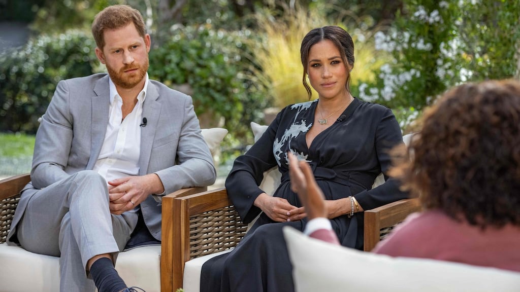 Oprah Winfrey’s interview with Prince Harry and his wife Meghan, the Duchess of Sussex, was the fifth most-watched programme on Irish television in 2021. Photograph: Joe Pugliese/Harpo Productions/AFP