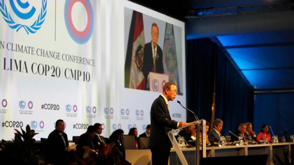 ‘One of the themes at Lima has been of the need to “learn from Kyoto”.’ United Nations Secretary-General Ban Ki-moon at the opening of the High Level Segment of the UN Climate Change Conference in Lima, December 9, 2014. Photograph: Mariana Bazo /Reuters