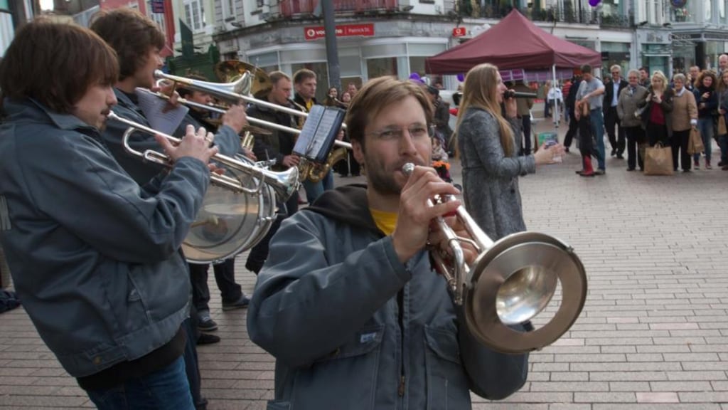 German jazz band Beat N Blow performing on Patrick Street, Cork as part of the Cork Guinness Jazz Festival. Photograph: Darragh Kane