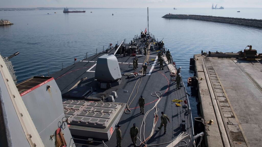 US destroyer USS Donald Cook departing Larnaca, Cyprus on Monday. Photograph: US Navy/MC2 Alyssa Weeks/AFP Photo