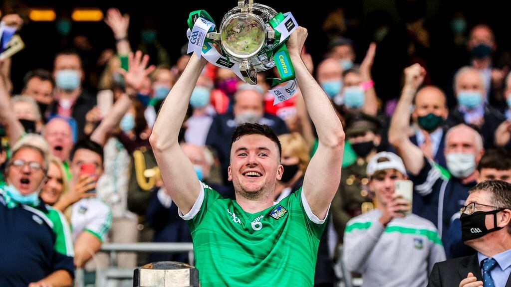 Declan Hannon lifts the Liam MacCarthy Cup after Limerick’s All-Ireland Ryan Byrne/Inpho