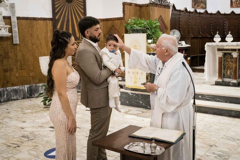 Antonio Sparti was baptised this month at the Church of Santa Maria della Guardia in Catania, Italy, where the diocese has imposed a three-year ban on godparents. Photograph: Gianni Cipriano/The New York Times