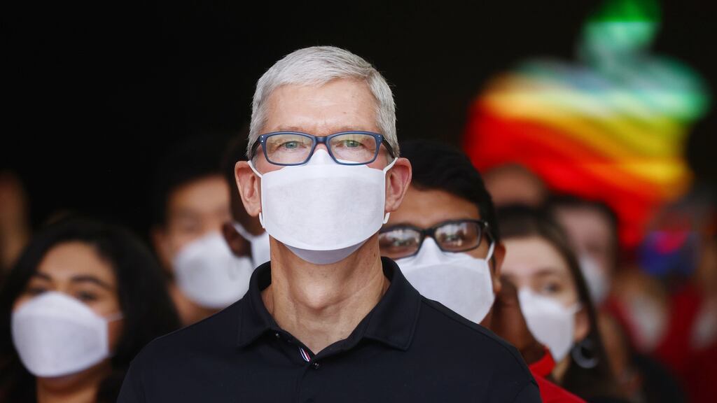 Apple CEO Tim Cook attends the grand opening of the new Apple store at in Los Angeles on Friday. Photograph: Mario Tama/Getty Images