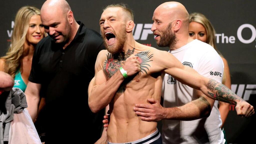 A pumped-up Conor McGregor prepares to face Diego Brandao at the O2 Arena earlier this month. Photograph: James Crombie/Inpho