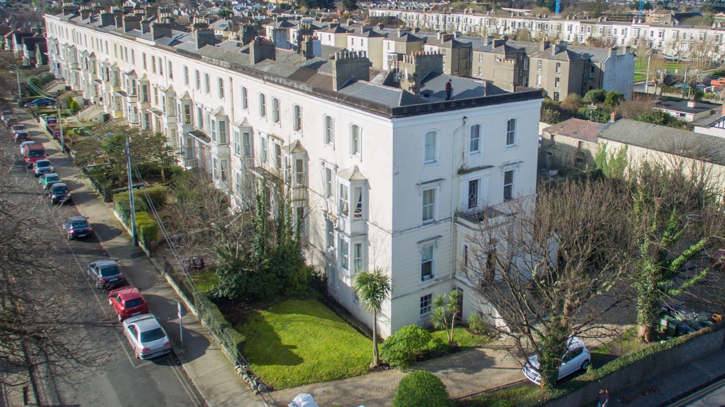 Number 1 Crosthwaite Park West, Dún Laoghaire: end-of-terrace house in a street of grand 19th-century homes