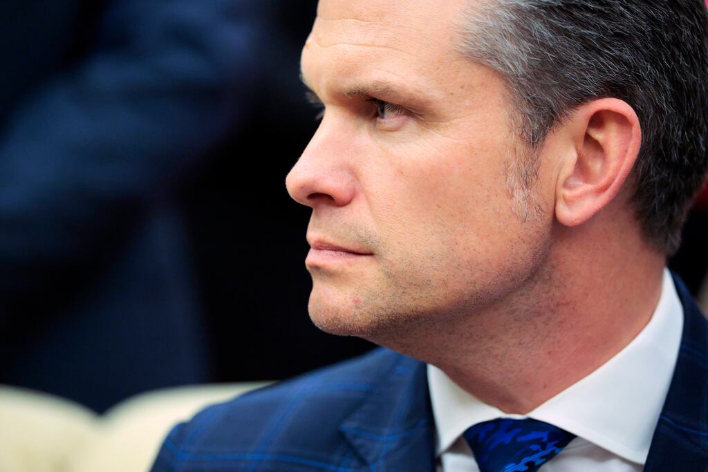Pete Hegseth reportedly had an unsecured internet connection set up in his Pentagon office so he could use the Signal messaging app on a personal computer. Photograph: Chip Somodevilla/Getty Images