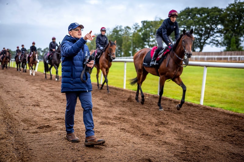 Trainer Aidan O’Brien at work in Ballydoyle, Co Tipperary ahead of the Irish Champions Festival, which takes place in Leopardstown on Saturday, September 13th and The Curragh on Sunday, September 14th. Photograph: Morgan Treacy/Inpho