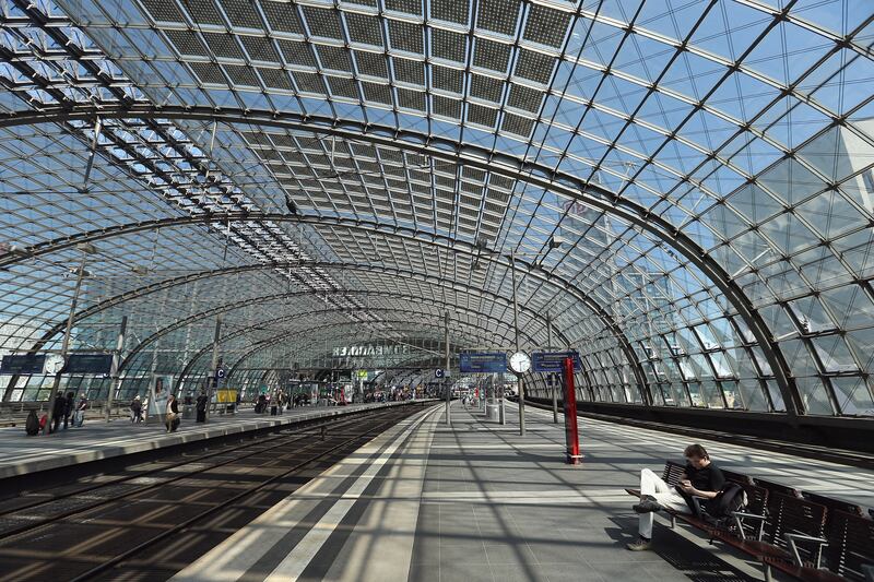 People wait for a train to arrive under the roof of Hauptbahnhof train station on May 15th, 2013 in Berlin. Photograph: Sean Gallup/Getty Images