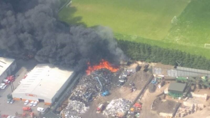 A fire at an industrial premises in Limerick. Photograph: Irish Air Corps