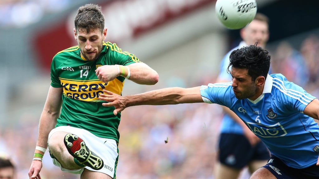 Paul Geaney of Kerry in action against Dublin’s Cian O’Sullivan in the All-Irelland semi-final. Photograph: Cathal Noonan/Inpho