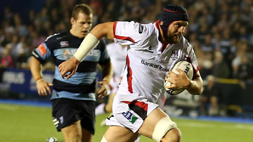 Ulster’s Dan Tuohy left the field shortly after scoring a try against Cardiff. Photograph: Simon King / Inpho