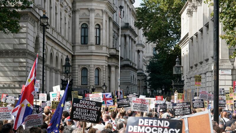 Anti-Brexit demonstrators protest in Whitehall on Saturday in London. Photograph: Getty