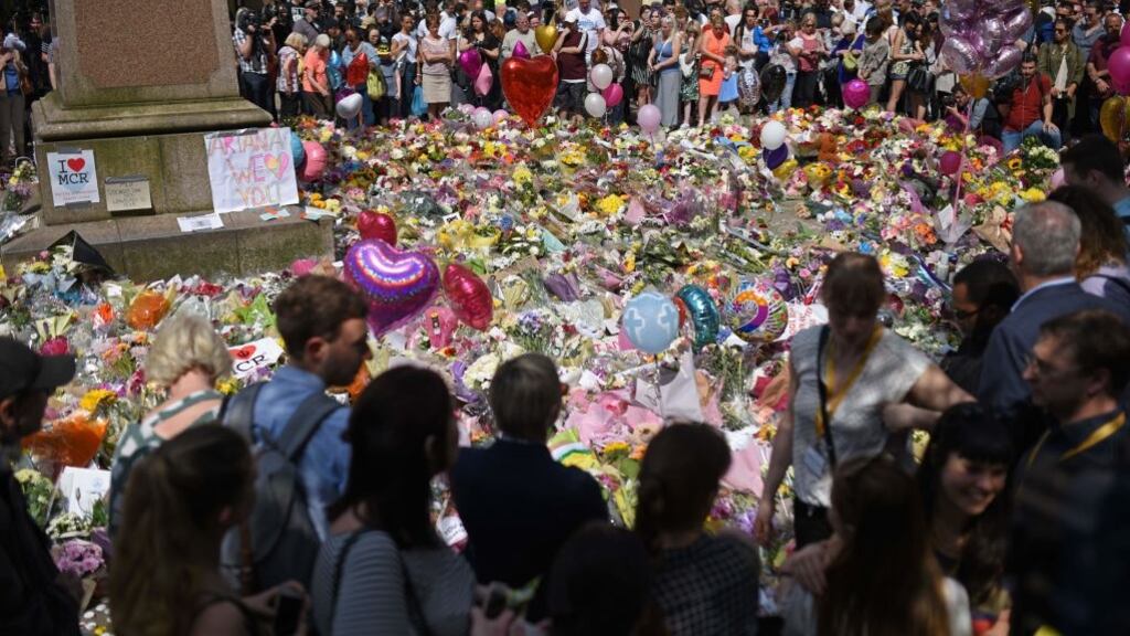 Flowers in St Ann’s Square in Manchester a few days after last month’s terror attack at the Manchester Arena. Photograph: Oli Scarff/AFP/Getty Images