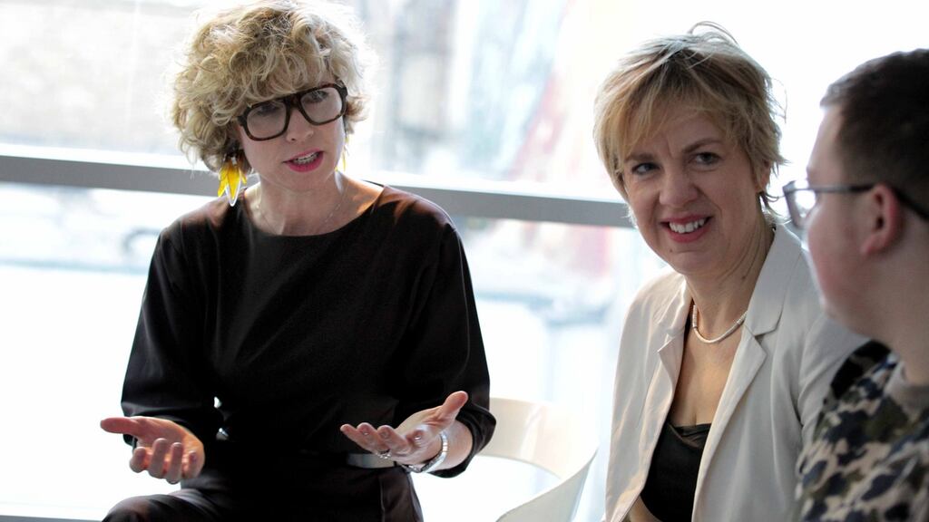 At a Dress for Success Dublin event to mark Equal Pay Day are, from left, Sonya Lennon, designer, tech entrepreneur and founder of Dress for Success Dublin; Senator Ivana Bacik; and youth mental health activist Jamie Harrington. Photograph: Mark Stedman