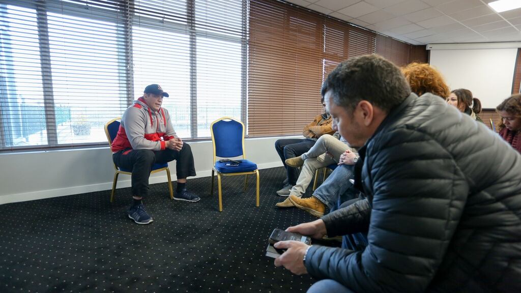 Ulster head coach Jono Gibbes addresses a press conference at Newforge Country Club, Belfast, on Monday. Photograph: Philip Magowan/Inpho