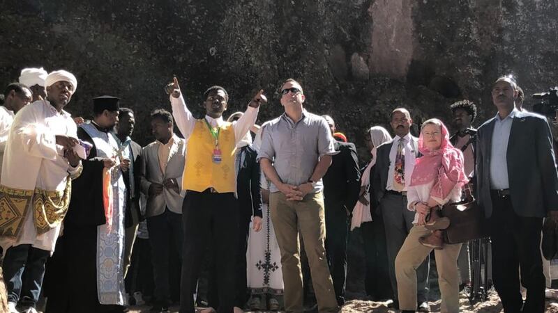 Taoiseach Leo Varadkar is shown details of a rock church in Lalibela, Ethiopia, a UNESCO world heritage site. Photograph: Harry McGee