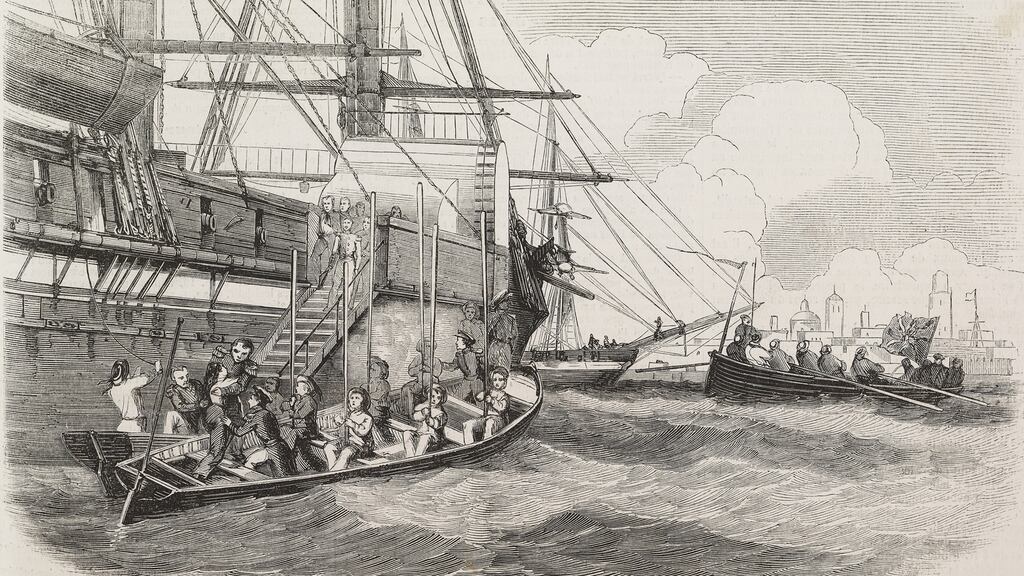 Juan Manuel de Rosas and his daughter boarding Centaur, February 4th, 1852, Rio de la Plata, South America, illustration from L’Illustration, Journal Universel, No 474, Volume XIX, March 27th, 1852