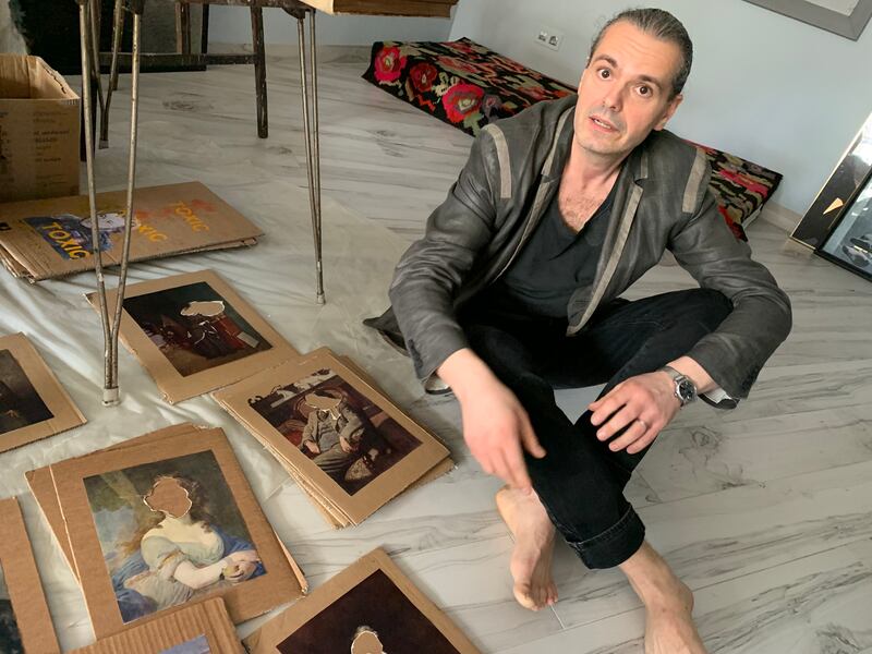 Artist Stas Zhalobnyuk: 'I cannot allow myself to meditate about tolerance of enemies. These albums are about my family being killed... Do you expect me to say there are nice people in Russia as well?' Photograph: Lara Marlowe