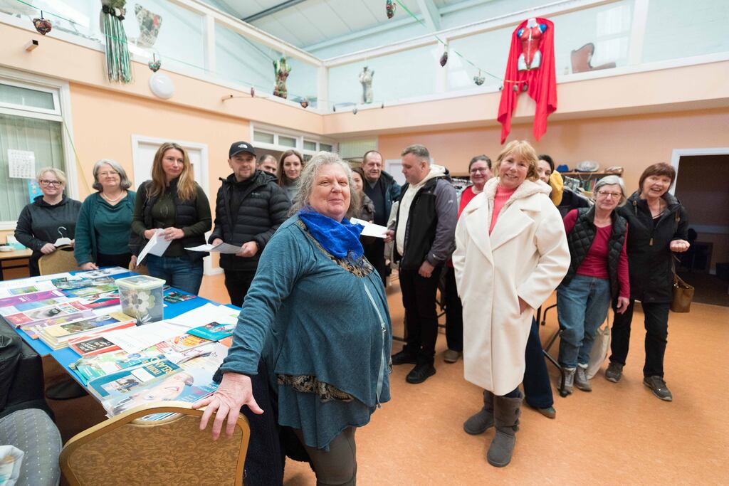 Orla Ni Éilí of the Clare Immigrant Support centre with Hilary Tonge, director of Mná Ag Gáire, and volunteers and members of the Ukrainian community. Photograph: Eamon Ward/The Irish Times
