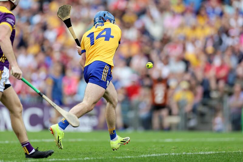 Clare's Shane O’Donnell scores a goal against Wexford. Photograph: Laszlo Geczo/inpho
