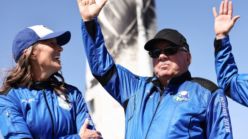 Star Trek actor William Shatner with Blue Origins vice president of mission and flight operations Audrey Powers. Photograph: Mario Tama/Getty Images