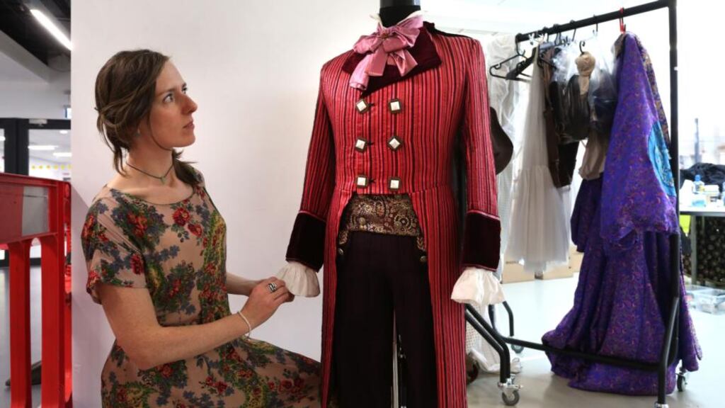 Niamh Lunny, Abbey Theatre head of costume, preparing a costume worn by Bob Acres played by Tom Vaughan Lawlor in The Rivals by Sheridan. It forms part of the Performance Ireland 1904-2014 exhibition at NUI Galway. Photograph: Joe O’Shaughnessy.