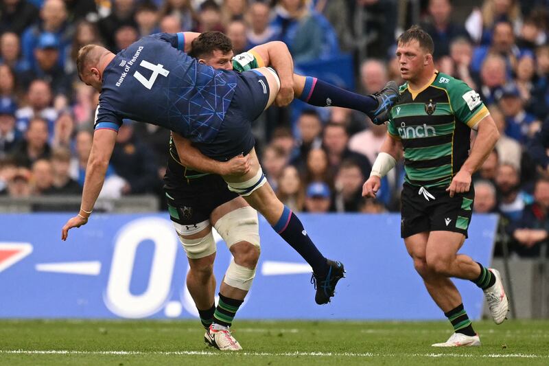 Northampton's Sam Graham tackles Leinster's lock Ross Molony. Photograph: Oli Scarff/AFP via Getty