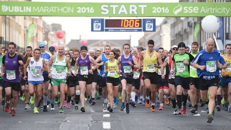 Competitors at the start of the Dublin Marathon last year. Thousands of runners are preparing ahead of the event in October. Photograph: Cody Glenn/Sportsfile