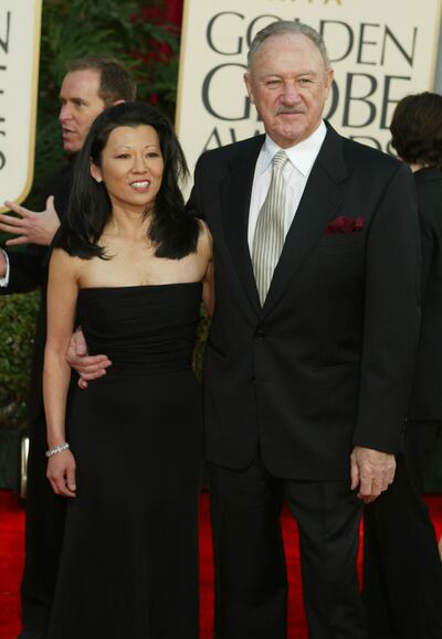 Gene Hackman and his wife Betsy Arakawa arrive at the Golden Globes in 2003. Photograph: Kevin Winter/Getty Images.