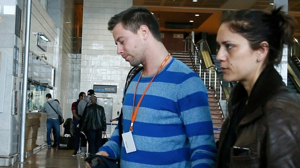 A man believed to be a relative of a passenger from Germanwings crashed flight, arrives at Barcelona’s El Prat airport Photograph:Albert Gea/Reuters