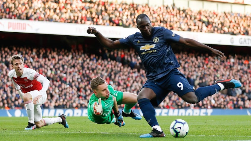 Arsenal’s Bernd Leno denies Romelu Lukaku in the first half. Photo: Ian Kington/Getty Images