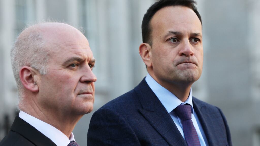 Taoiseach Leo Varadkar  alongside Chief Medical Officer Dr Tony Holohan at Government Buildings in Dublin on Tuesday. Photograph: Brian Lawless/PA Wire