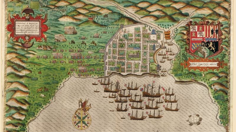 A 16th century map showing the city of Santo Domingo and the island of Hispaniola during a raid by Sir Francis Drake in 1586. Photograph: Library Of Congress/Jay I Kislak Collection