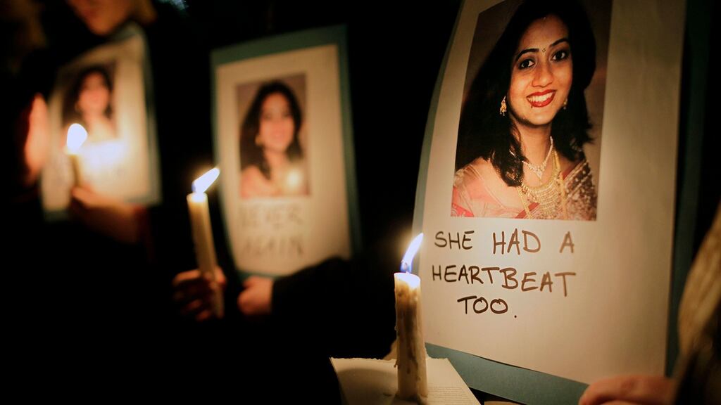 Protesters maintain a vigil outside the Dáil after the death of Savita Halappanavar in October 2012. Her story went around the world and focused international attention, most of it unfavourable, on Ireland. File photograph: Julien Behal/PA Wire