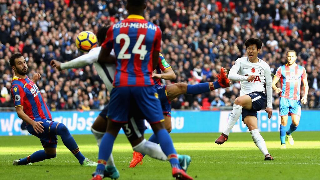 Son Heung-min of Spurs scoring against Crystal Palace at Wembley. Photograph: Matthew Lewis/Getty Images