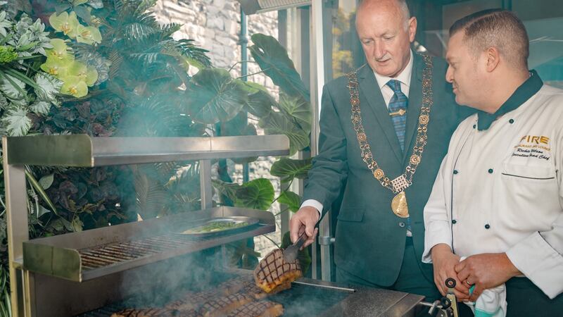 Lord Mayor of Dublin Nial Ring and Fire restaurant executive chef Richie Wilson at the launch of the 2019 World Steak Challenge