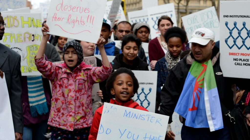 Asylum seekers, refugees and human rights supporters protesting in central Dublin last year to end the direct-provision system. Photograph: David Sleator