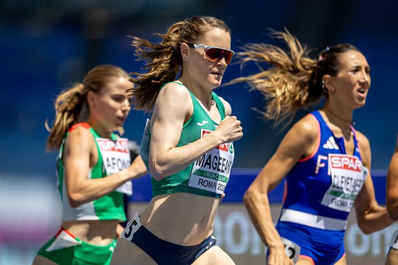 Ciara Mageean runs in the final of the 1,500m on Sunday night. photograph: Morgan Treacy/Inpho